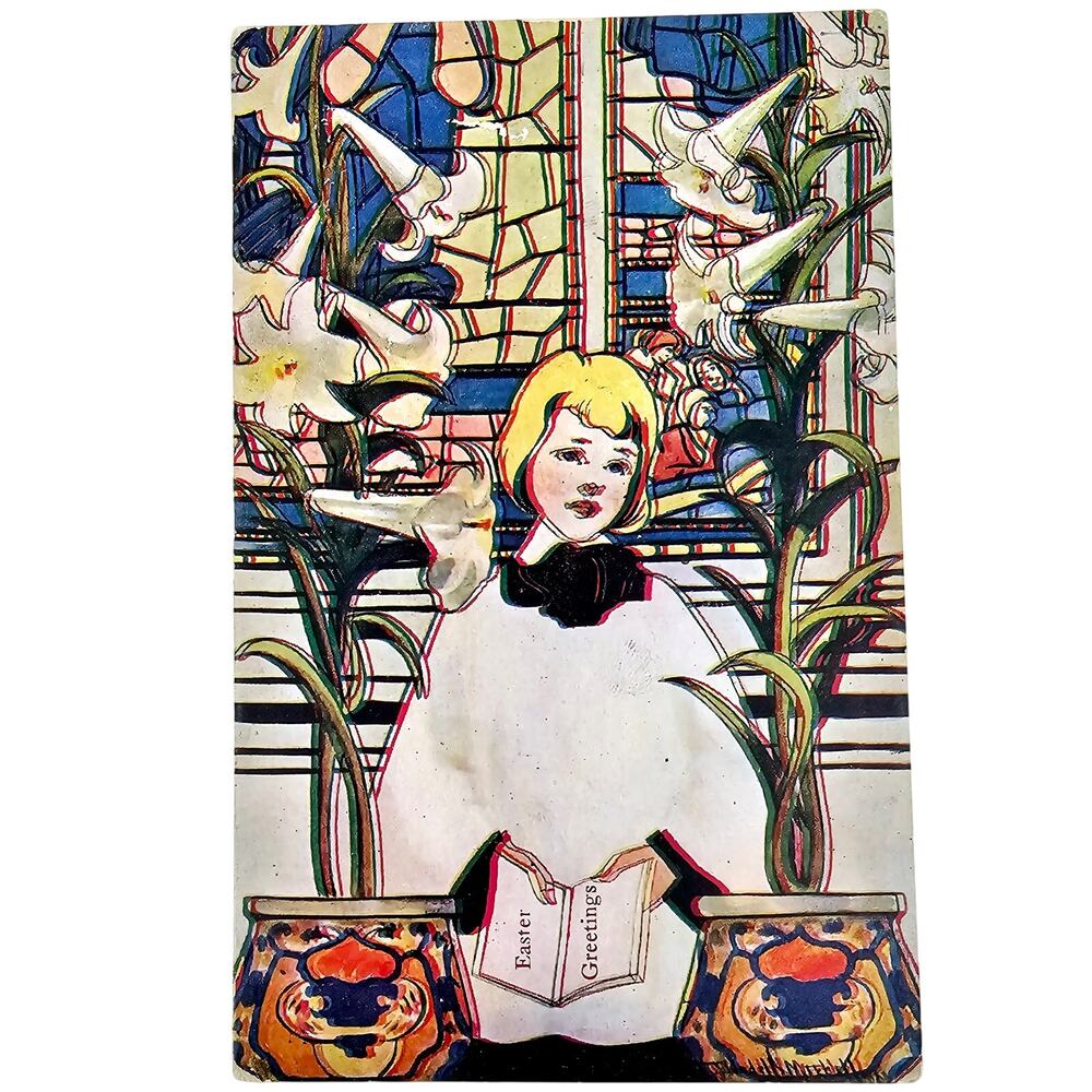 1900's Antique Vintage Easter Greetings Catholic Post Card Posted